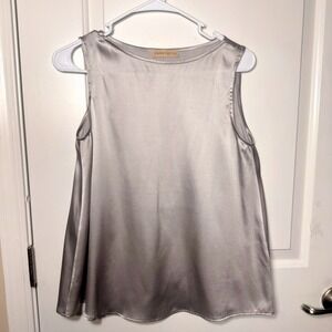Purotatto Silk Blend Sleeveless Top Silver Grey Satin Boat Neck Italy Size 38